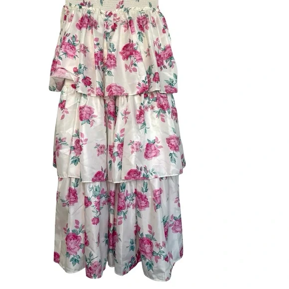 LoveShackFancy x Target Elise Floral Tiered Midi Dress Limited XS Pink White - Picture 2 of 8